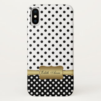 Funda Para iPhone X Elegant Polka Dots Gold Custom Monogram