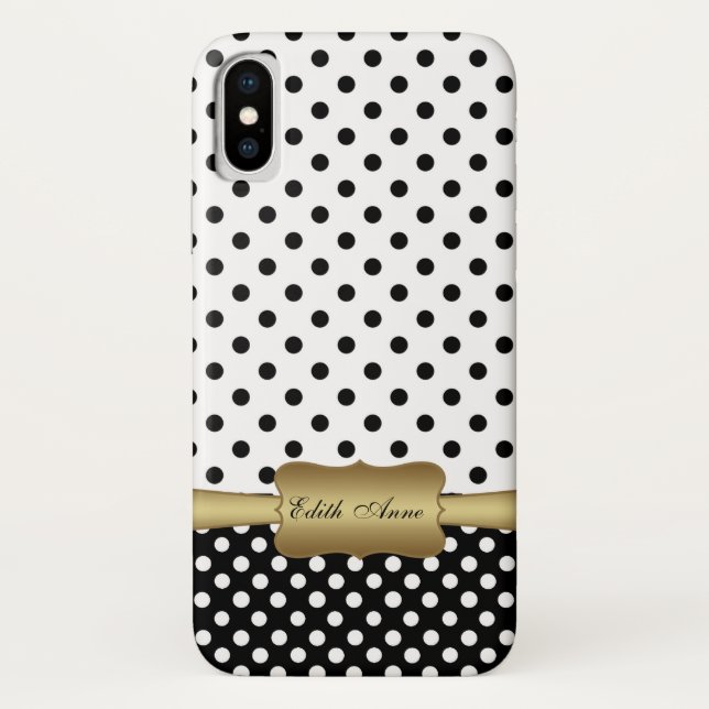 Funda De Case-Mate Para iPhone Elegant Polka Dots Gold Custom Monogram  (Reverso)