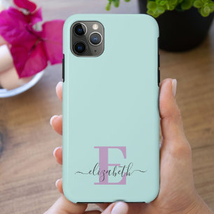 Funda Para iPhone 11 Pro Max Elegant Script Monograma Verde Menta y Lila