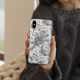 Funda Para iPhone X Elegant Vintage French Engraved Floral Toile-Grey