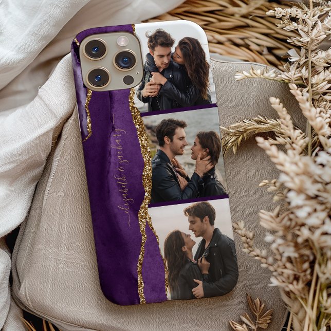 Funda De Case-Mate Para iPhone Elegante 3 Collages de fotos Nombres Agate Purple  (Subido por el creador)