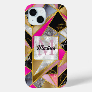 Funda Para iPhone 15 Elegante abstracto de color rosa oscuro geométrico