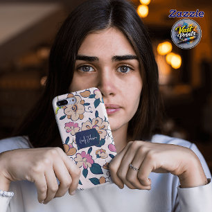 Funda Para iPhone 15 Elegante acento floral rosa con nombre personaliza