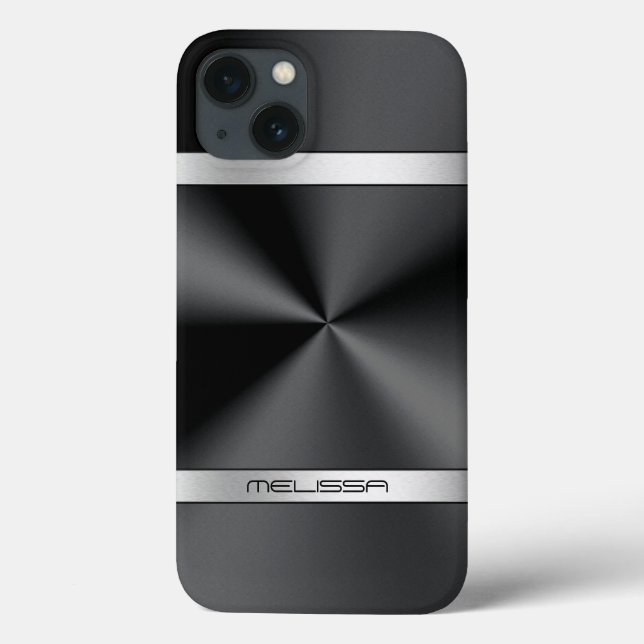 Funda De Case-Mate Para iPhone Elegante acento plateado de impresión metálica neg (Reverso)