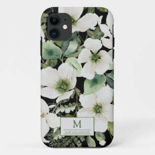 Funda Para iPhone 11 Elegante acuarela floral blanco y negro