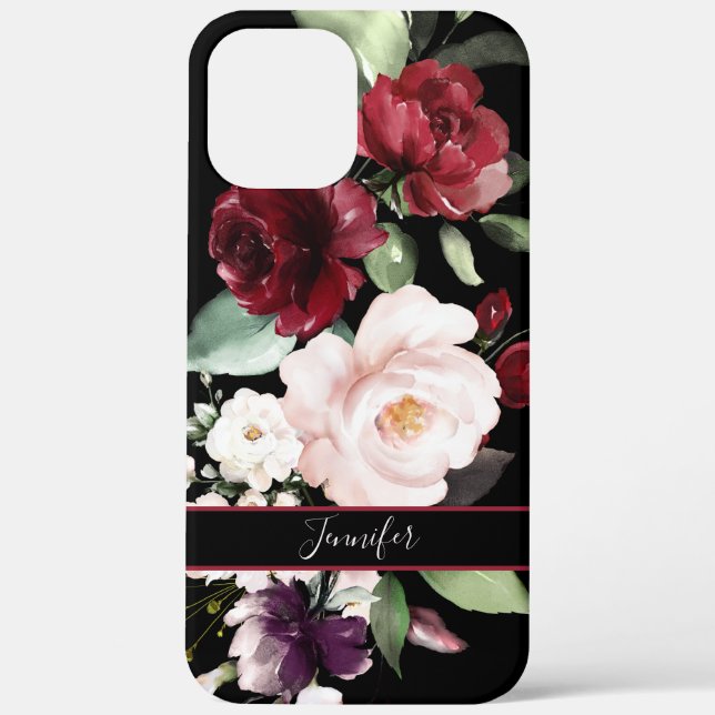 Funda De Case-Mate Para iPhone Elegante acuarela floral con tu nombre (Reverso )