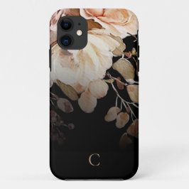 Funda Para iPhone 11 Elegante acuarela Floral Monograma negro