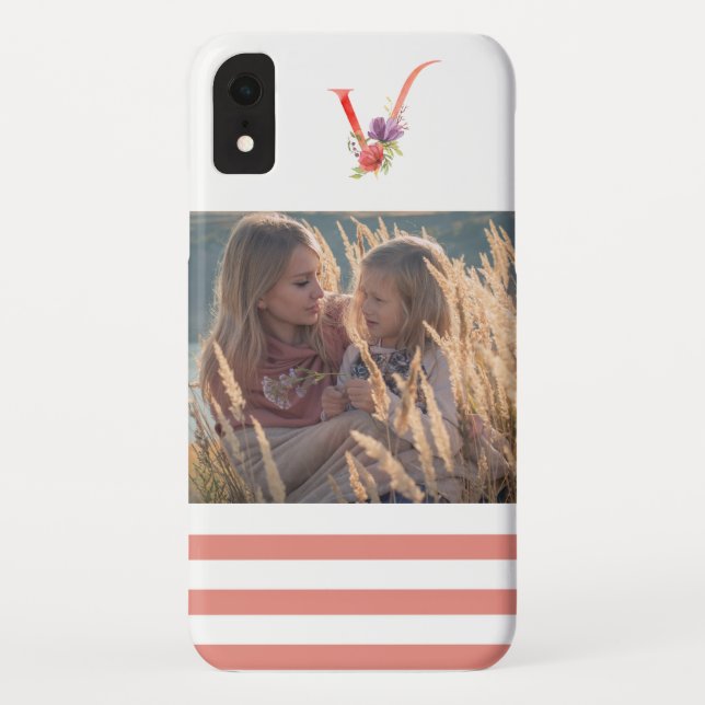 Funda De Case-Mate Para iPhone Elegante acuarela Floral Monograma "V" Foto (Reverso)