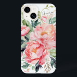 Funda Para iPhone 14 De Case-Mate Elegante acuarela Floral rosa nombre personalizado<br><div class="desc">Elegante acuarela color rosa Floral Personalizado Nombre iPhone Case presenta elegantes flores color de agua rosa con hojas verdes sobre un fondo blanco con su nombre personalizado en la tipografía moderna de escritura caligráfica. Perfecto como regalo personalizado para mamá, esposa, hermana, abuela por cumpleaños, Navidades, vacaciones, Día de la Madre...</div>