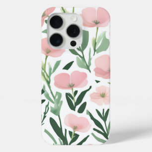 Funda Para iPhone 15 Pro Elegante acuarela Floral Verde y rosa Rubor