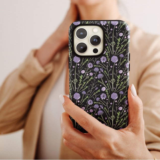 Funda De Case-Mate Para iPhone Elegante acuarela Flores púrpuras verde negro (Subido por el creador)