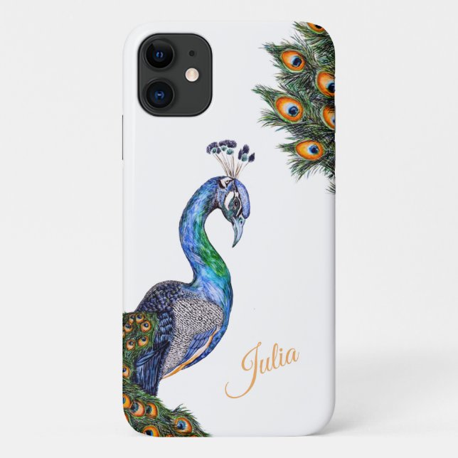 Funda De Case-Mate Para iPhone Elegante acuarela Peacock personalizado (Reverso)