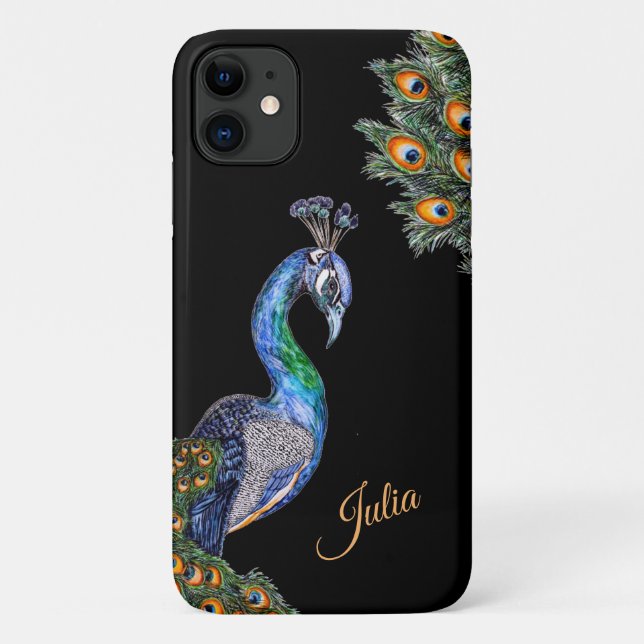 Funda De Case-Mate Para iPhone Elegante acuarela Peacock personalizado (Reverso)