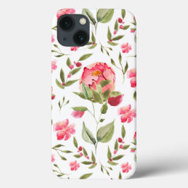 Funda Para iPhone 13 Elegante acuarela Peony Floral botánica