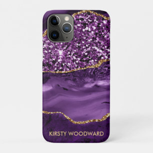 Funda Para iPhone 11 Pro Elegante Ágata Oceánica con Purpurina Dorada y Mor