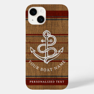 Funda Para iPhone 14 De Case-Mate Elegante Ancla Burlap Nautical Boat Name Personali