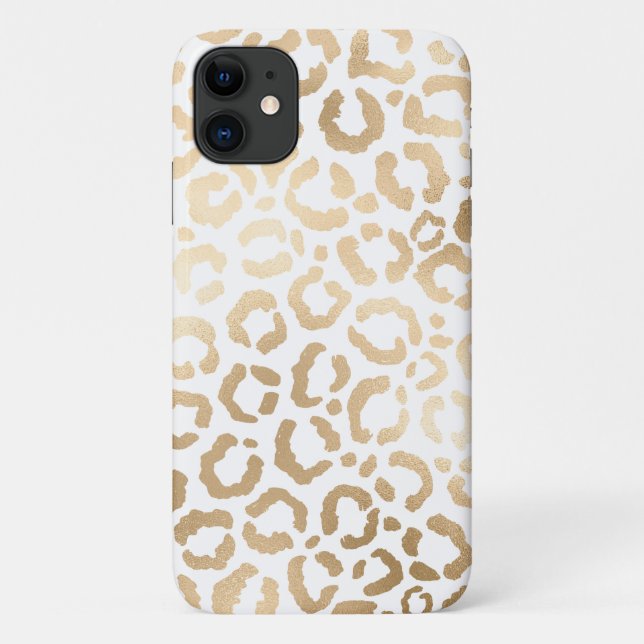Funda De Case-Mate Para iPhone Elegante animal de leopardo blanco de oro (Reverso)