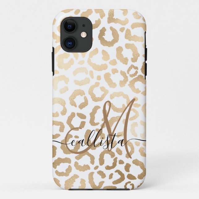 Funda De Case-Mate Para iPhone Elegante animal de leopardo blanco de oro (Reverso)