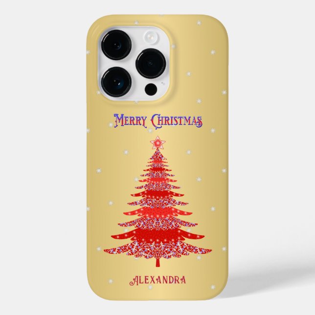 Funda De Case-Mate Para iPhone Elegante Árbol de Navidad Nombre Rojo Snowflakes G (Reverso )