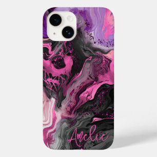 Funda Para iPhone 14 De Case-Mate Elegante arte abstracto de líquido negro púrpura