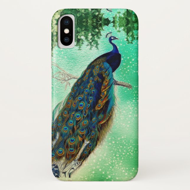 Funda De Case-Mate Para iPhone Elegante arte de pavo real (Reverso)