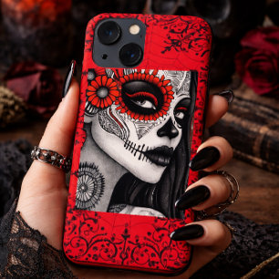 Funda Para iPhone 13 Elegante arte del cráneo de La Catrina - negro, bl