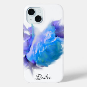 Funda Para iPhone 15 Elegante azul acuarela rosa azul arte floral