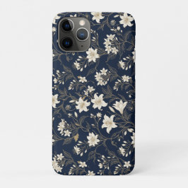 Funda Para iPhone 11 Pro Elegante azul marino y lirio floral dorado