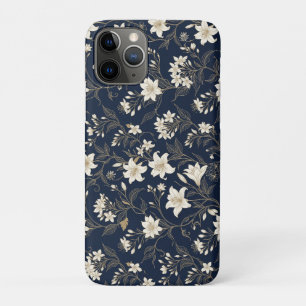 Funda Para iPhone 11 Pro Elegante azul marino y lirio floral dorado
