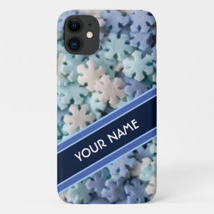 Funda Para iPhone 11 Elegante banda de rayas azules de copo de nieve co