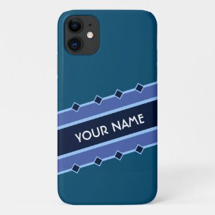 Funda Para iPhone 11 Elegante banda noble azul rayada con tu nombre