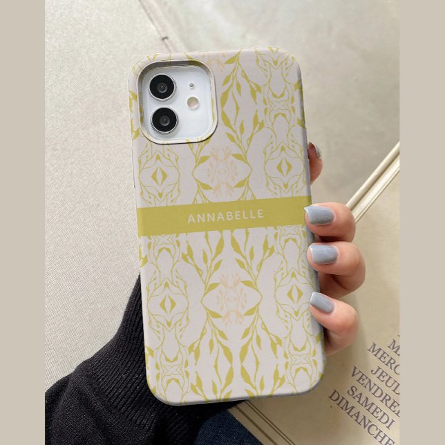 Funda De Case-Mate Para iPhone Elegante Beige Verde Floral Personalizado (Subido por el creador)