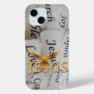 Funda Para iPhone 15 Elegante Biblia Monocroma Paloma Dorada Jesús