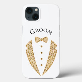 Funda Para iPhone 13 Elegante Boda de Tipografía de Oro Groom Tuxedo