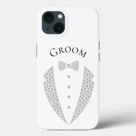 Funda Para iPhone 13 Elegante Boda de Tipografía Plata Groom Tuxedo