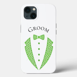 Funda Para iPhone 13 Elegante Boda de Tipografía Verde Groom Tuxedo