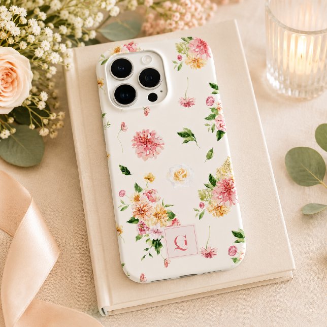 Funda De Case-Mate Para iPhone Elegante Boho Floral | Monograma Inicial  (Subido por el creador)