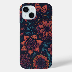 Funda Para iPhone 15 Elegante Bonito Arte floral moderno rojo y azul os