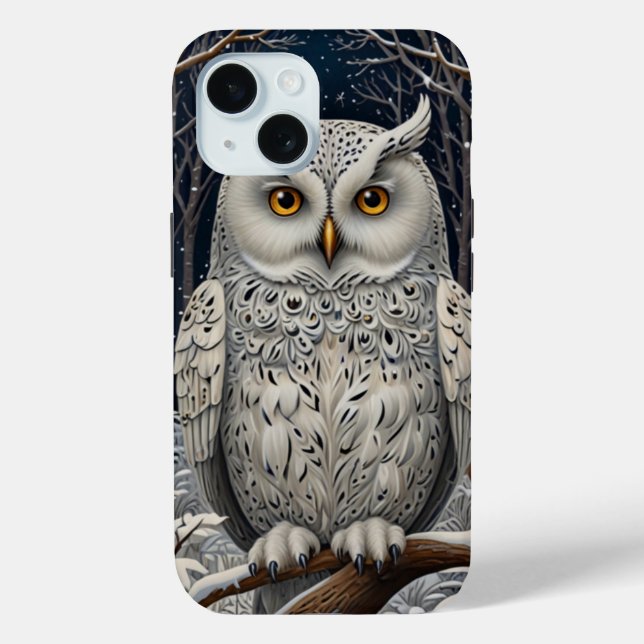 Funda De Case-Mate Para iPhone Elegante bosque de invierno de búho blanco (Reverso )