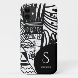 Funda Para iPhone 11 Elegante botánico negro y blanco