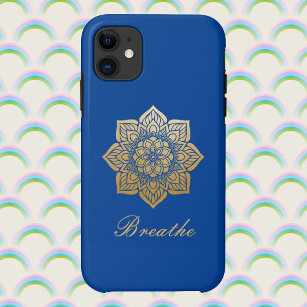 Funda Para iPhone 11 Elegante Breathe Deep Royal Blue and Gold Mandala