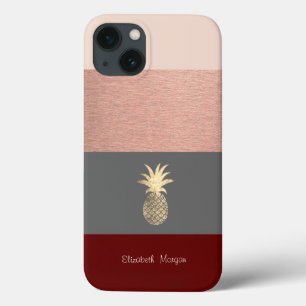 Funda Para iPhone 13 Elegante, Brillo Piña Dorada, Raya