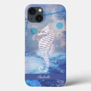 Funda Para iPhone 13 Elegante caballito de mar Vintage Blue Ocean Waves