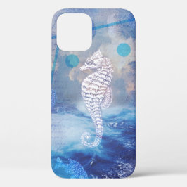 Funda Para iPhone 12 Elegante caballito de mar Vintage Olas del Océano 