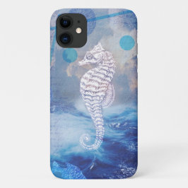 Funda Para iPhone 11 Elegante caballito de mar Vintage Olas del Océano 