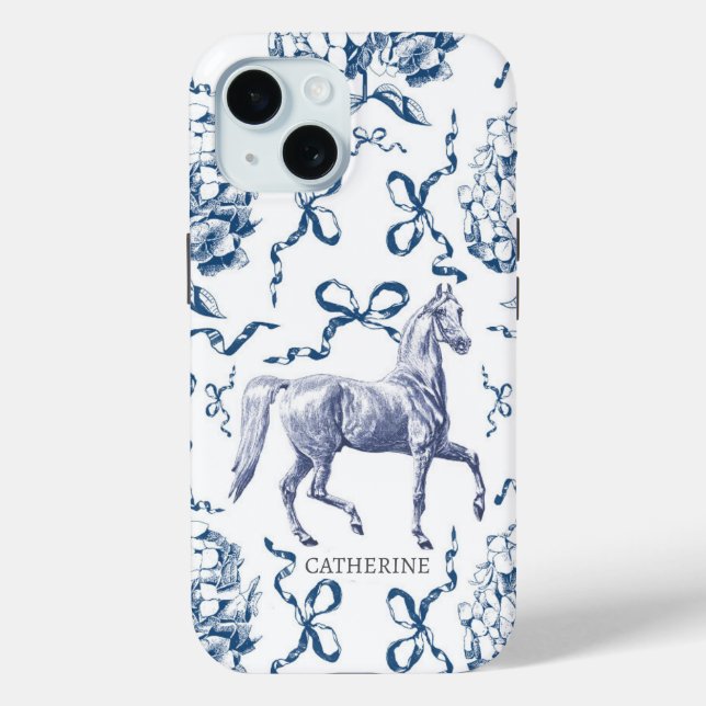 Funda De Case-Mate Para iPhone Elegante caballo Hydrangea Bows Dusty Blue Name (Reverso )