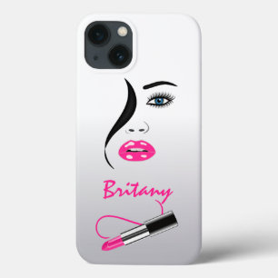 Funda Para iPhone 13 Elegante cara con lápiz labial rosa en el espejo