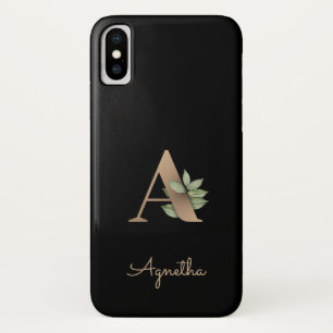 Funda Para iPhone X Elegante carta de oro de monograma botánico A