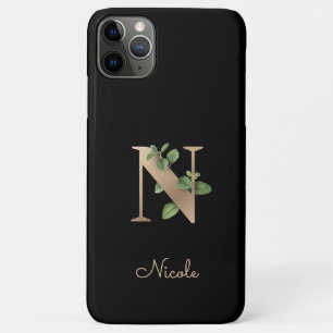 Funda Para iPhone 11 Pro Max Elegante carta de oro de monograma botánico N