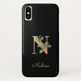 Funda Para iPhone X Elegante carta de oro de monograma botánico N